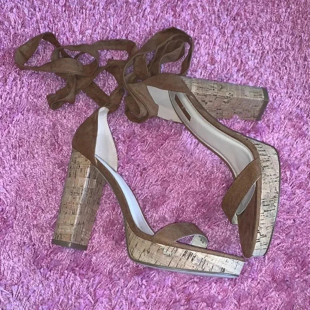 Forever21 Cork Heel Tie Up Pumps